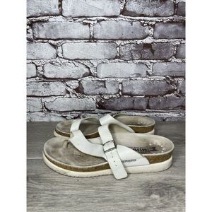 Mephisto Helen White Leather Casual Toe Post Strap Sandals Women Sz 39EU/8.5M US